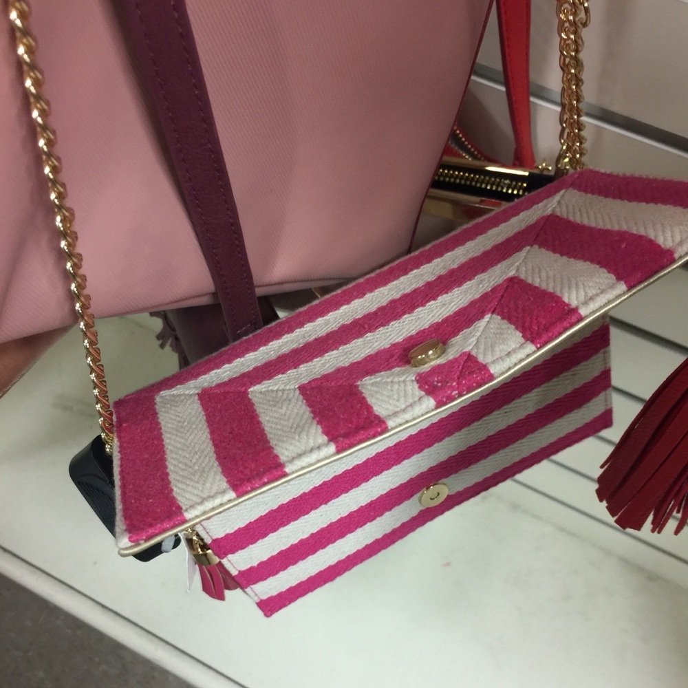 LAST CHANCE Tweed Pink & White Striped Wallet on a Chain